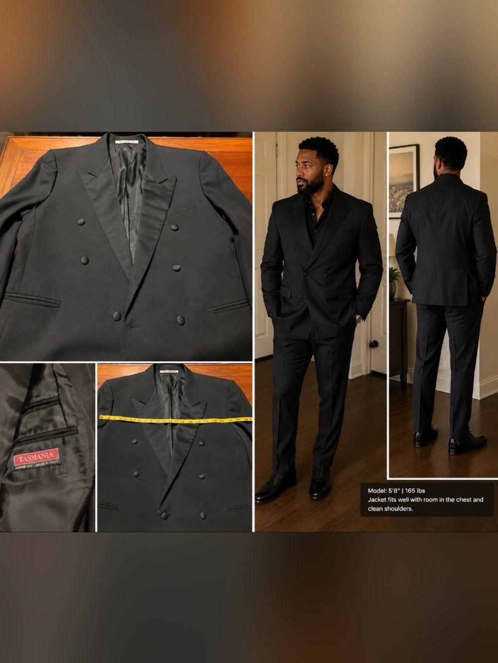 Men's Double-Breasted Black Tuxedo Blazer - Tailored Formal Jacket